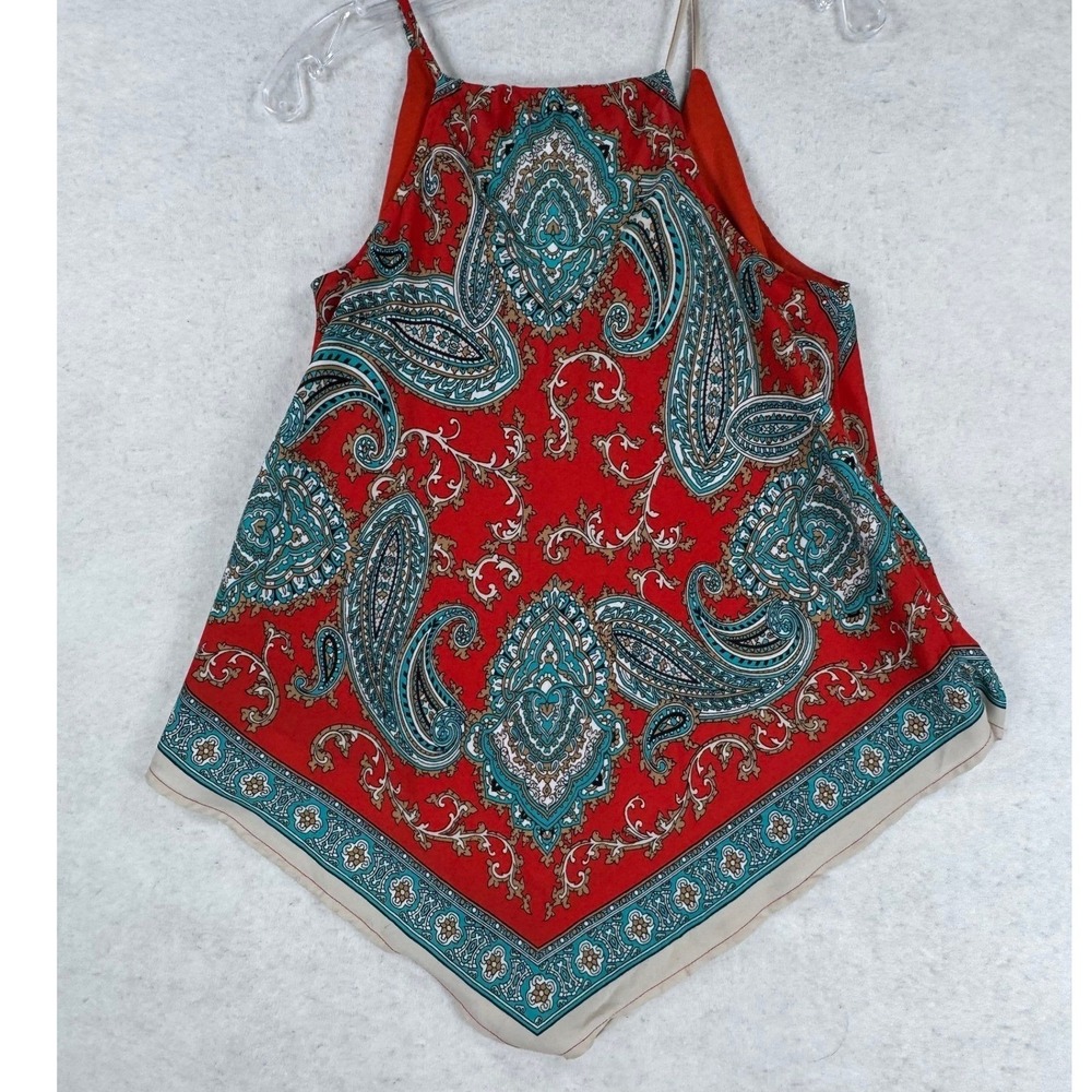 Soulmates Red Paisley Handkerchief Hem Halter Tank Top XL Boho Spaghetti Strap